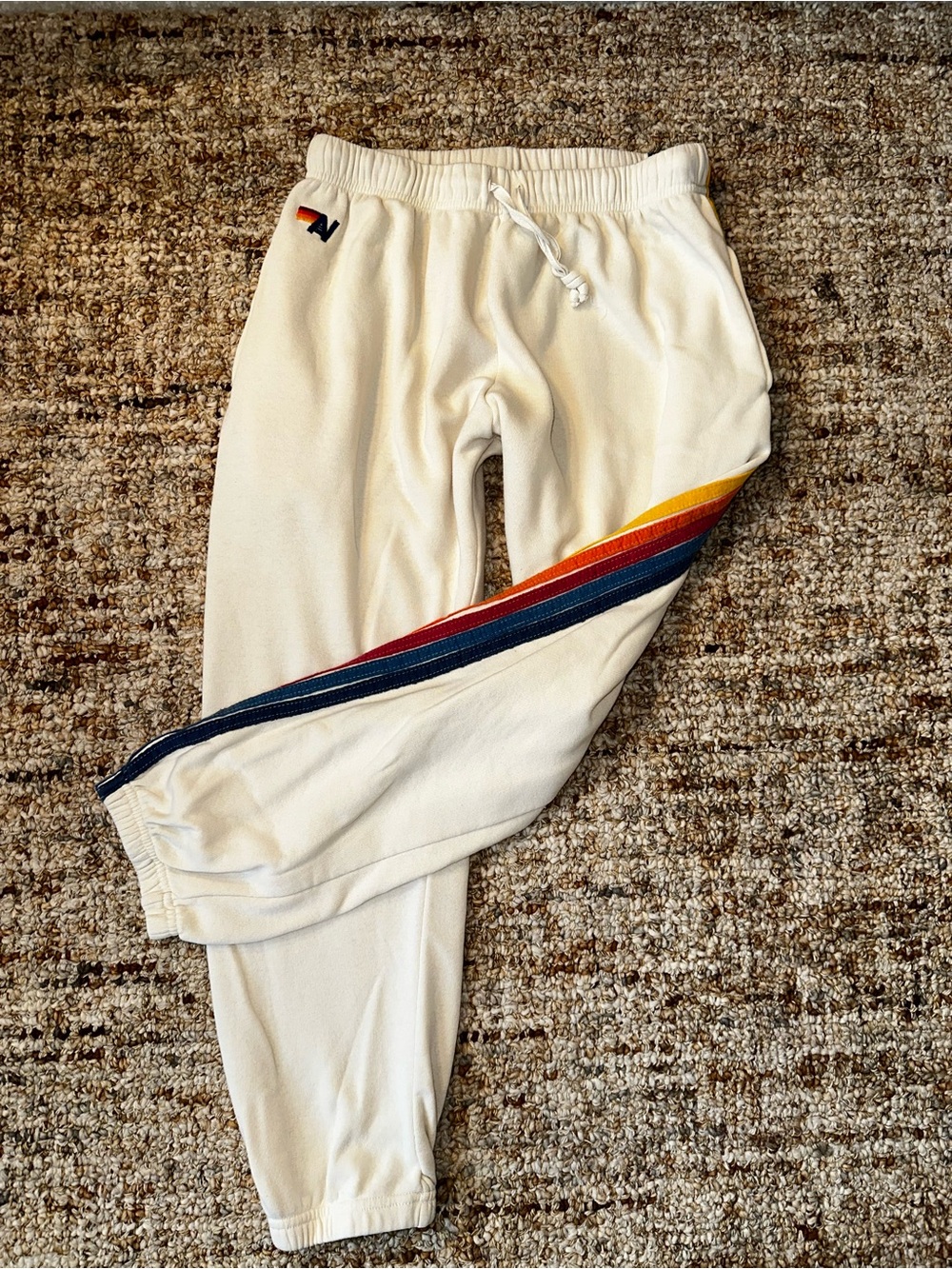 Aviator Nation Cream Joggers with Orange & Red Side Stripe